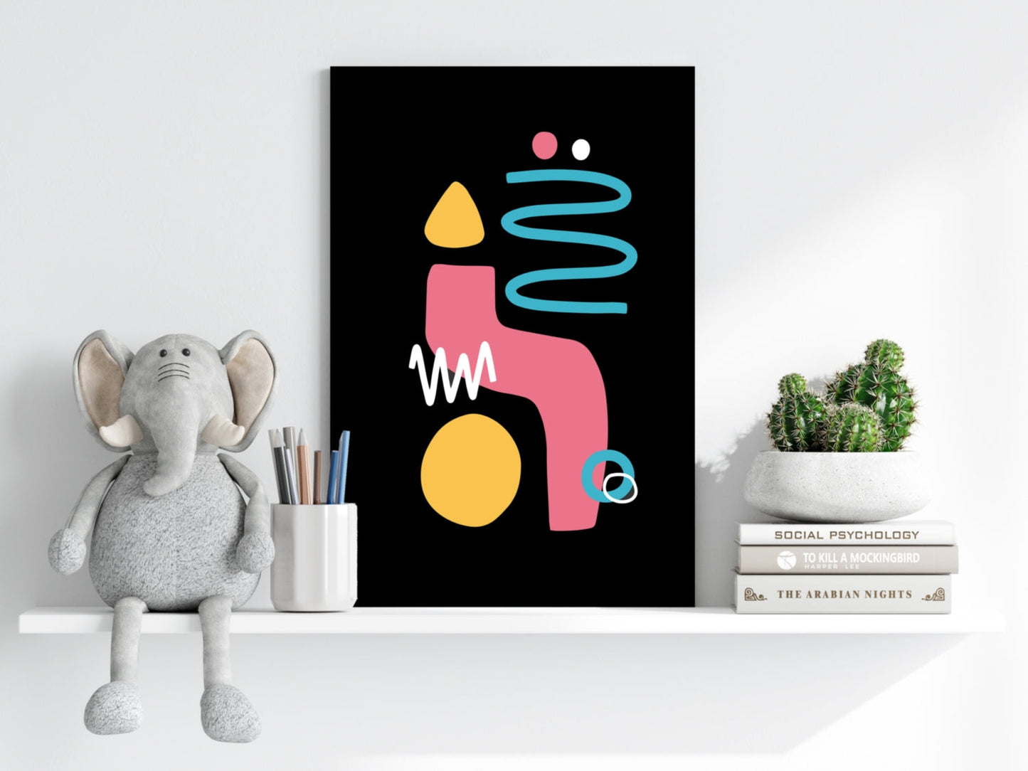 Black Backdrop Pink Squiggle Shapes Aluminum Print