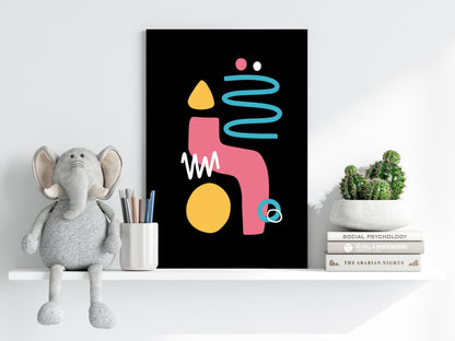 Black Backdrop Pink Squiggle Shapes Aluminum Print