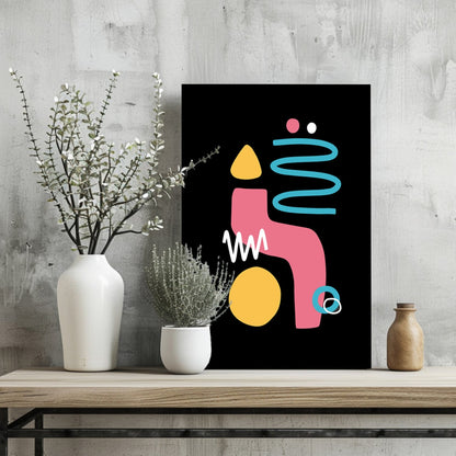 Black Backdrop Pink Squiggle Shapes Aluminum Print