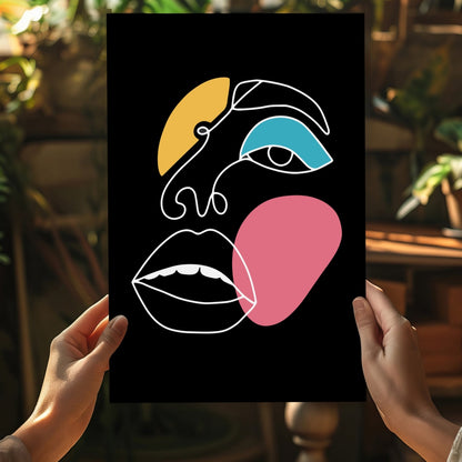 Black One Line Colorblock Face Aluminum Print