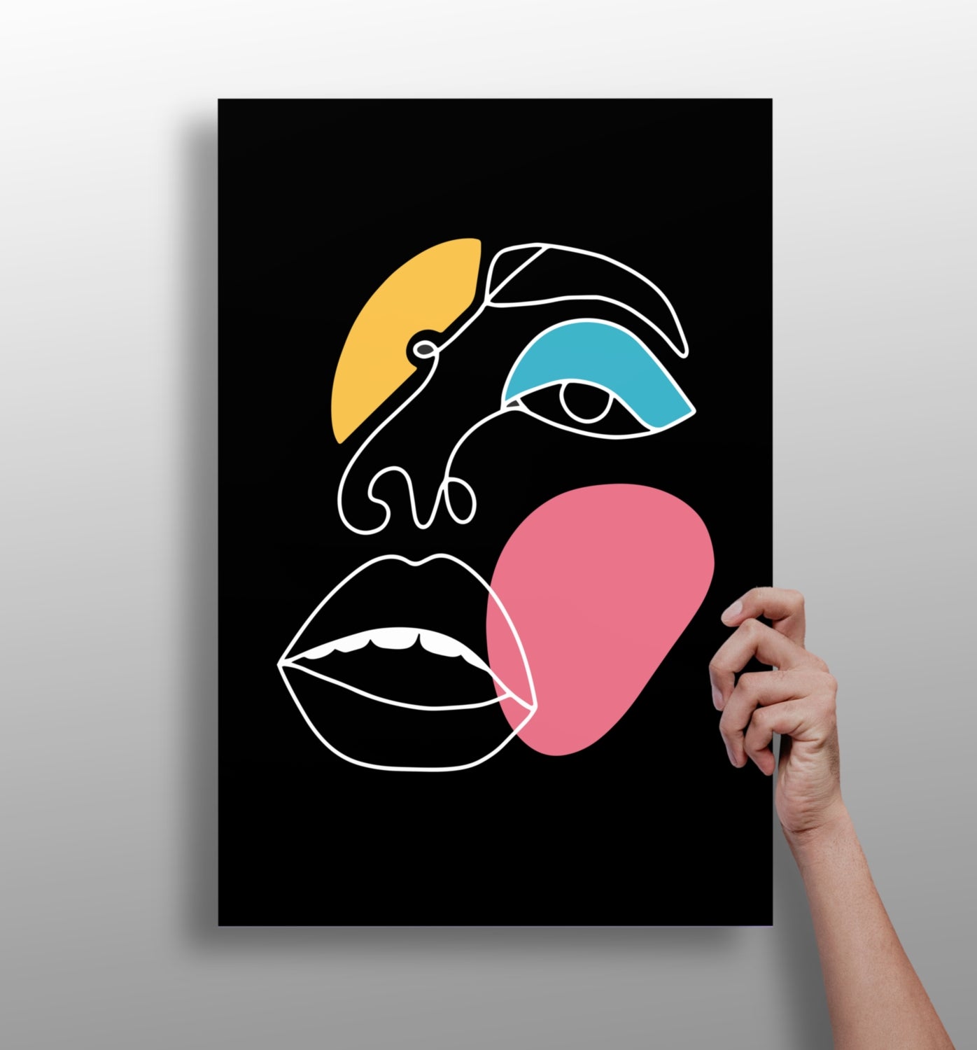 Black One Line Colorblock Face Aluminum Print