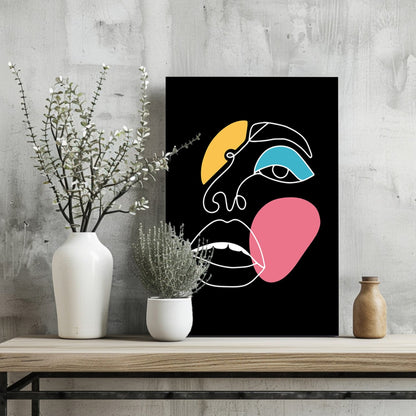 Black One Line Colorblock Face Aluminum Print