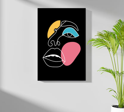 Black One Line Colorblock Face Aluminum Print
