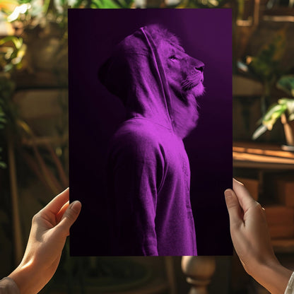 Purple Lion in Hoodie Aluminum Print