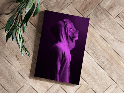Purple Lion in Hoodie Aluminum Print