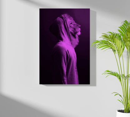 Purple Lion in Hoodie Aluminum Print