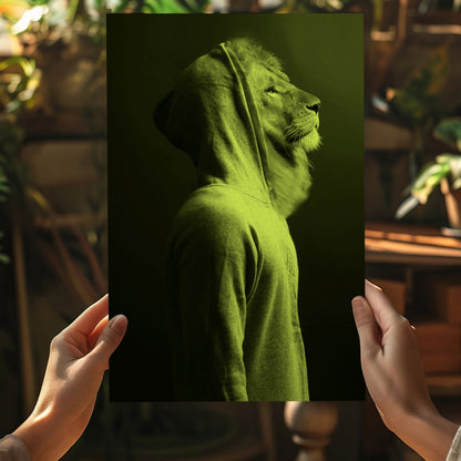 Lime Lion in Hoodie Aluminum Print