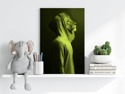 Lime Lion in Hoodie Aluminum Print