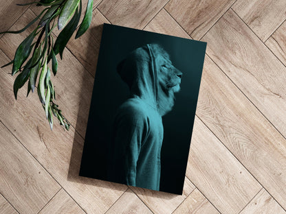 Teal Lion in Hoodie Aluminum Print