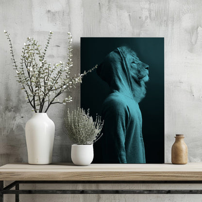 Teal Lion in Hoodie Aluminum Print