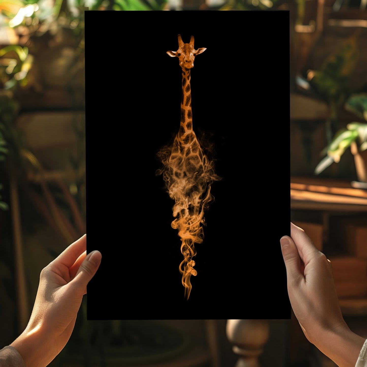 Orange Smoke Silhouette Giraffe Aluminum Print
