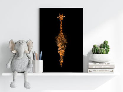 Orange Smoke Silhouette Giraffe Aluminum Print