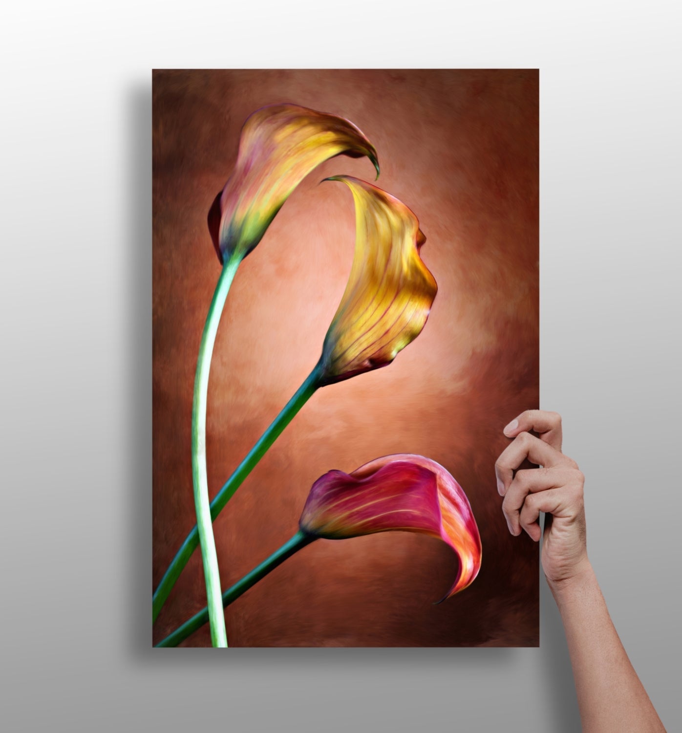 Golden Calla Lily Trio Copper Aluminum Print