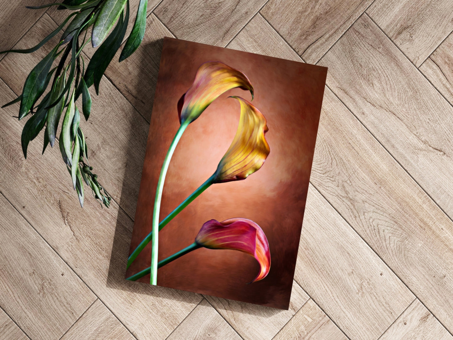 Golden Calla Lily Trio Copper Aluminum Print