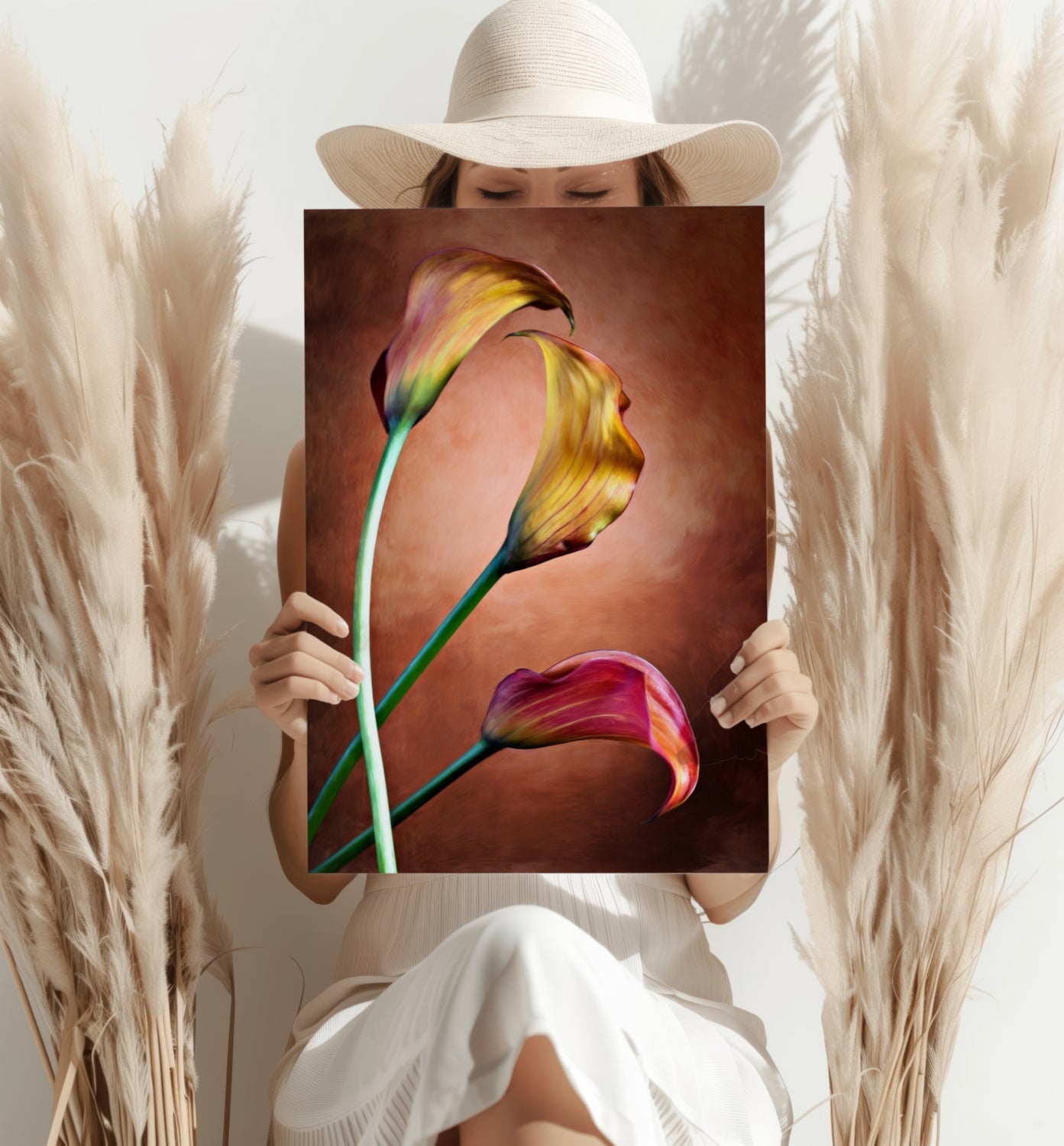 Golden Calla Lily Trio Copper Aluminum Print