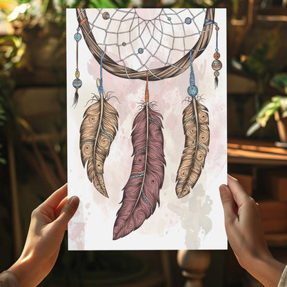 Three Feather Boho Dreamcatcher Sketch Aluminum Print