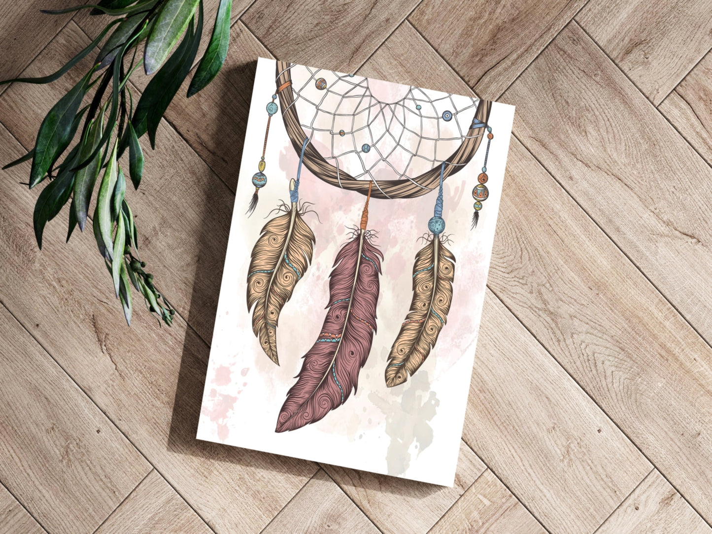 Three Feather Boho Dreamcatcher Sketch Aluminum Print