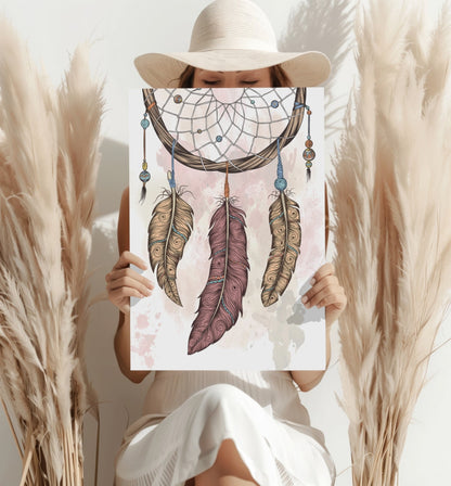 Three Feather Boho Dreamcatcher Sketch Aluminum Print