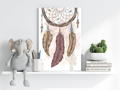 Three Feather Boho Dreamcatcher Sketch Aluminum Print
