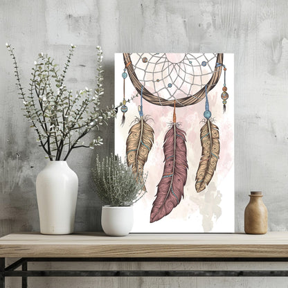 Three Feather Boho Dreamcatcher Sketch Aluminum Print