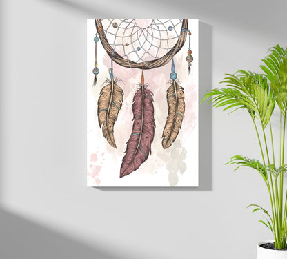 Three Feather Boho Dreamcatcher Sketch Aluminum Print