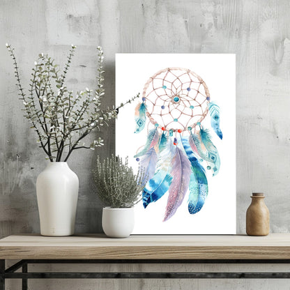 Turquoise Watercolor Feather Dreamcatcher Aluminum Print