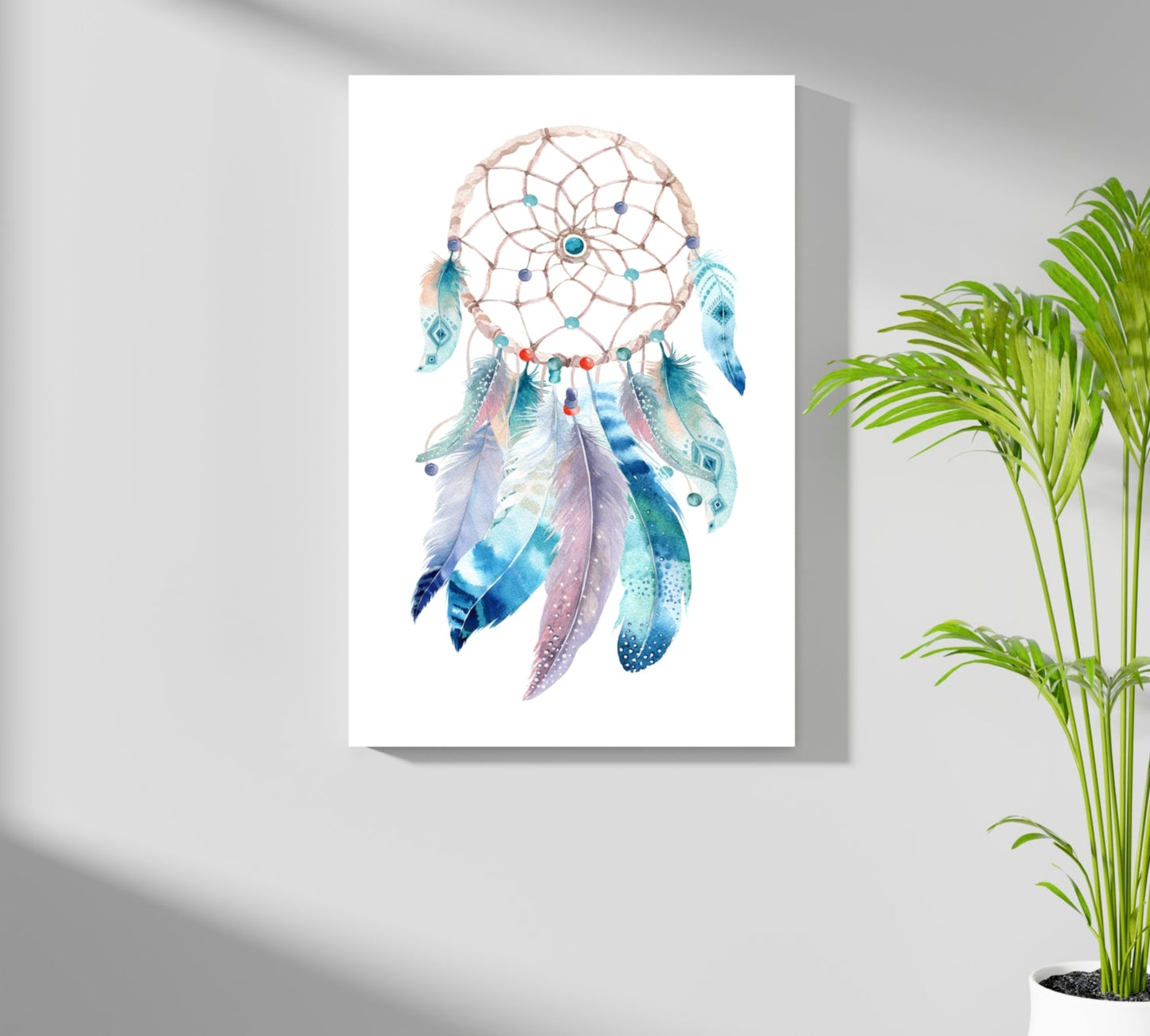 Turquoise Watercolor Feather Dreamcatcher Aluminum Print