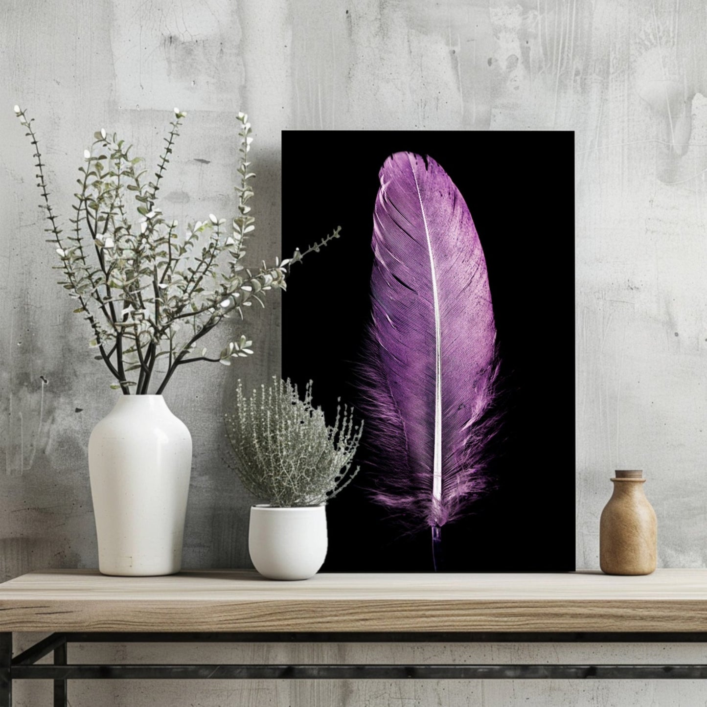 Soft Lilac Purple Feather On Black Aluminum Print