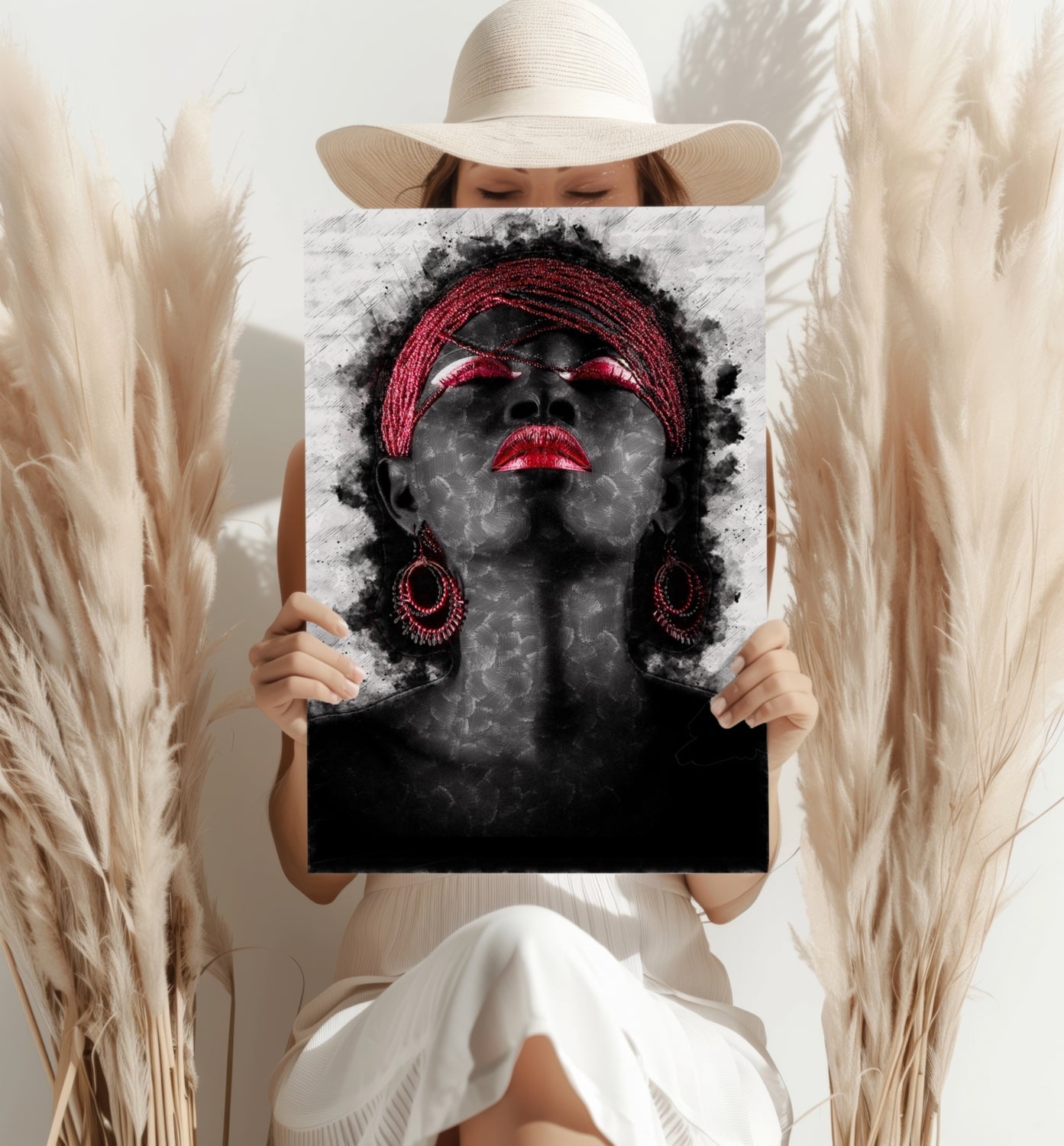 Red Headwrap Watercolor Aluminum Print
