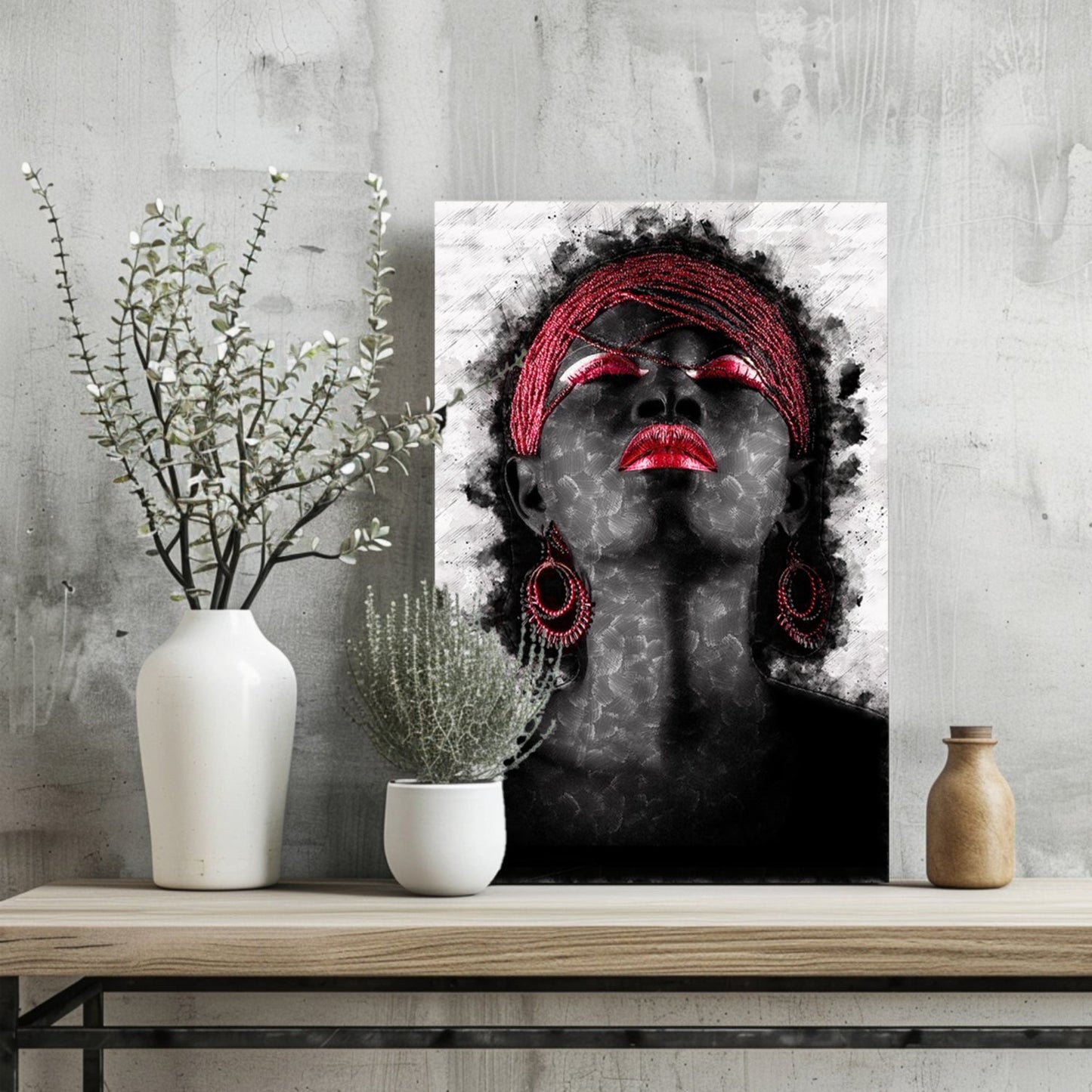 Red Headwrap Watercolor Aluminum Print