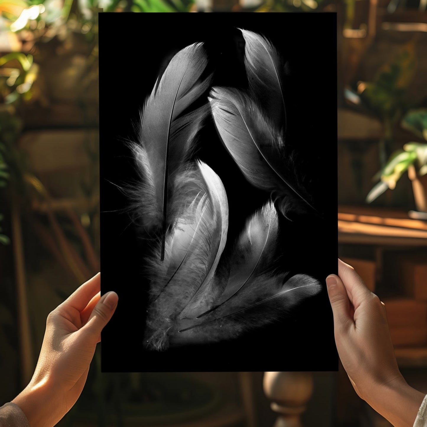 White Feather Cluster On Black Aluminum Print