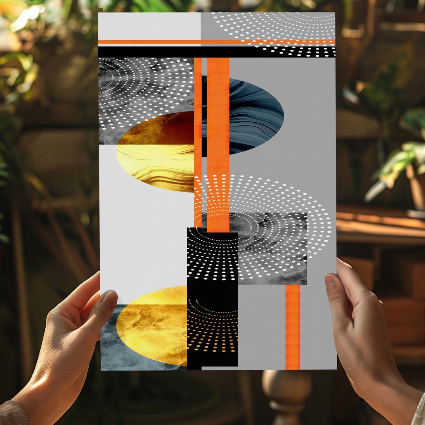Orange Gold Geometric Circles Collage Aluminum Print