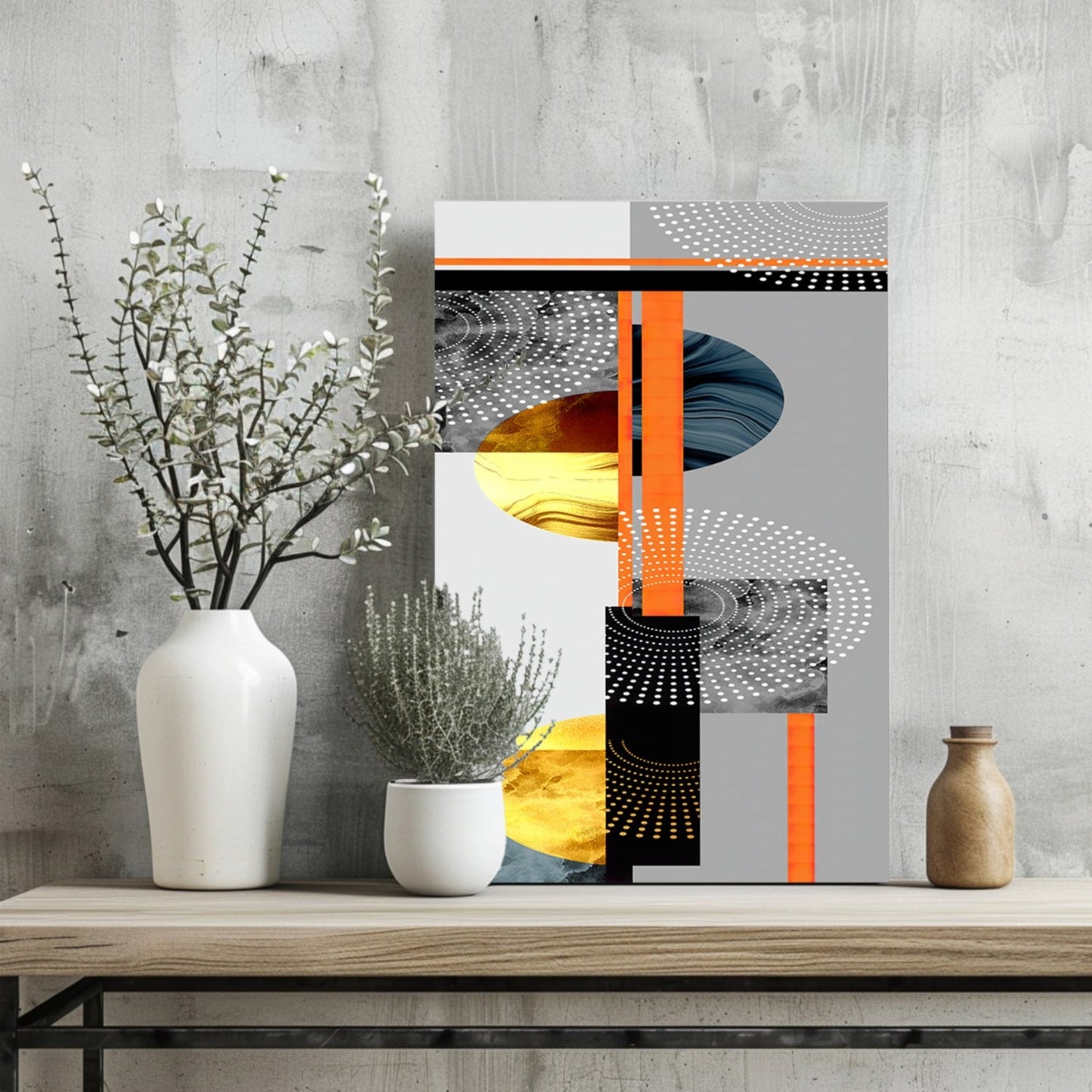Orange Gold Geometric Circles Collage Aluminum Print