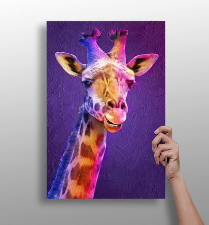 Purple Pink Smiling Giraffe Portrait Aluminum Print