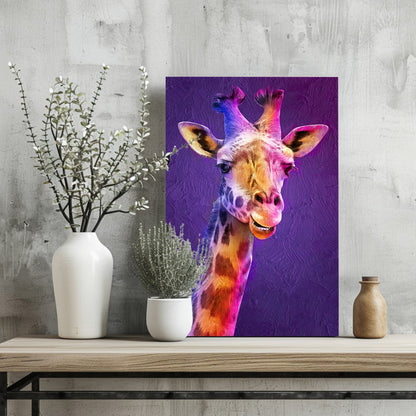 Purple Pink Smiling Giraffe Portrait Aluminum Print