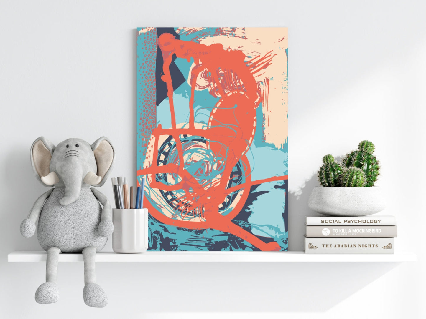 Coral Loop on Teal Abstract Aluminum Print