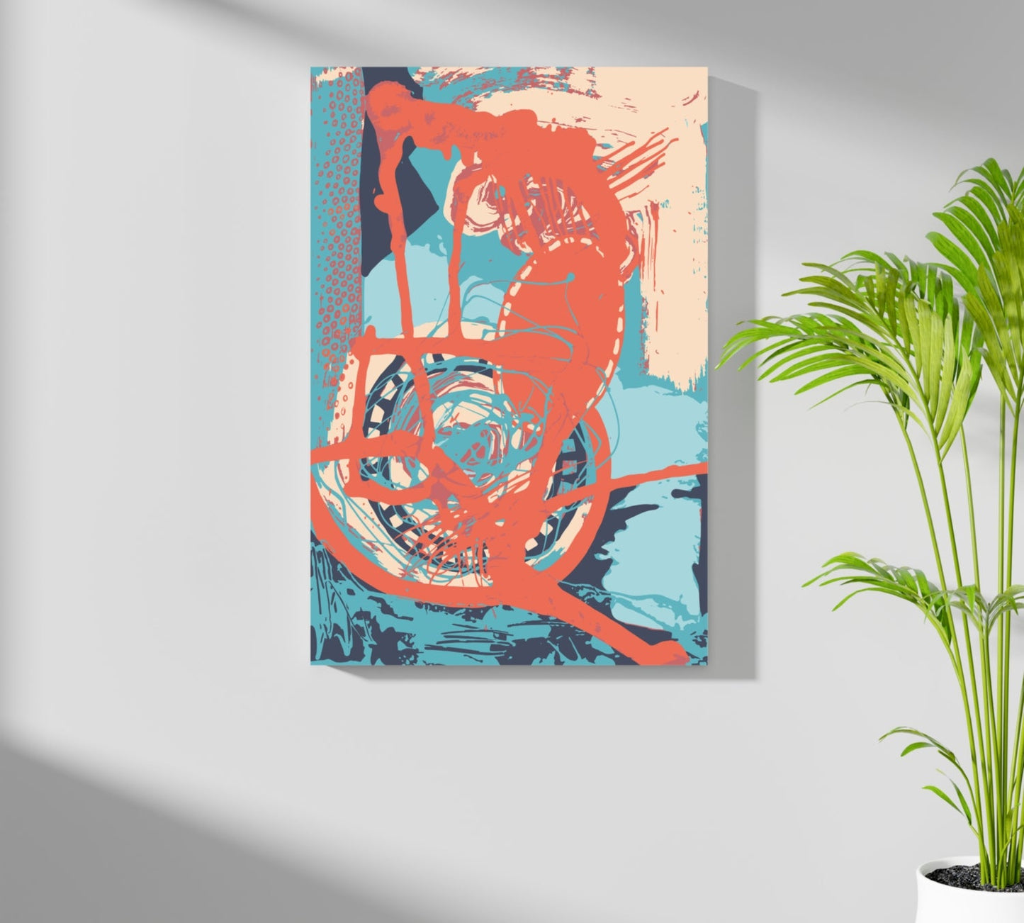 Coral Loop on Teal Abstract Aluminum Print
