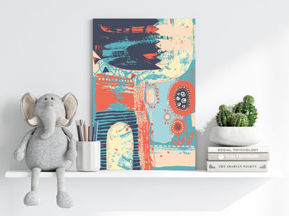 Navy Brushstroke Coral Shapes Abstract Aluminum Print