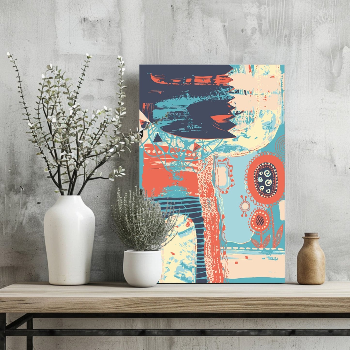 Navy Brushstroke Coral Shapes Abstract Aluminum Print