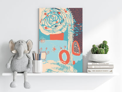 Teal Spiral and Coral Rings Abstract Aluminum Print