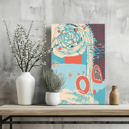 Teal Spiral and Coral Rings Abstract Aluminum Print