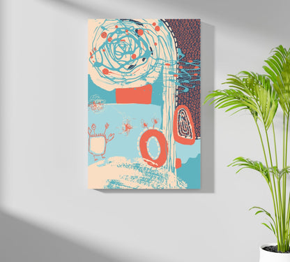 Teal Spiral and Coral Rings Abstract Aluminum Print