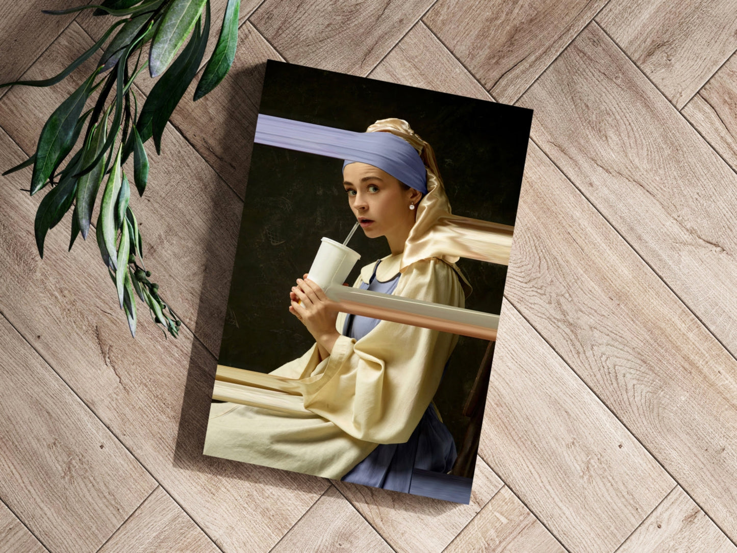 Pearl Earring Girl Soda Cup Glitch Aluminum Print