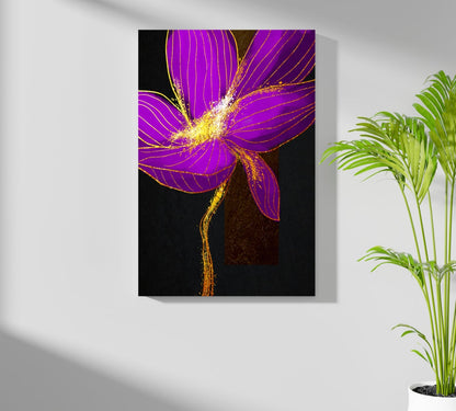 Purple Gold Glitter Burst Flower Aluminum Print