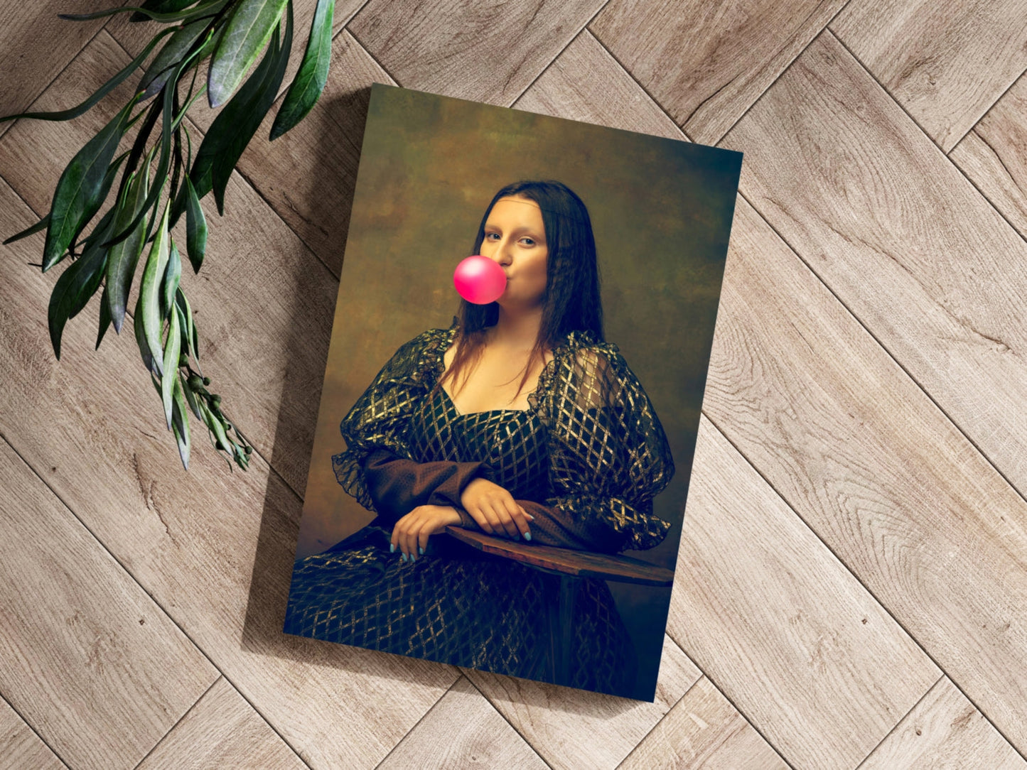 Mona Lisa Pink Bubblegum Gold Gown Lady Portrait Aluminum Print