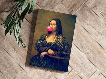 Mona Lisa Pink Bubblegum Gold Gown Lady Portrait Aluminum Print
