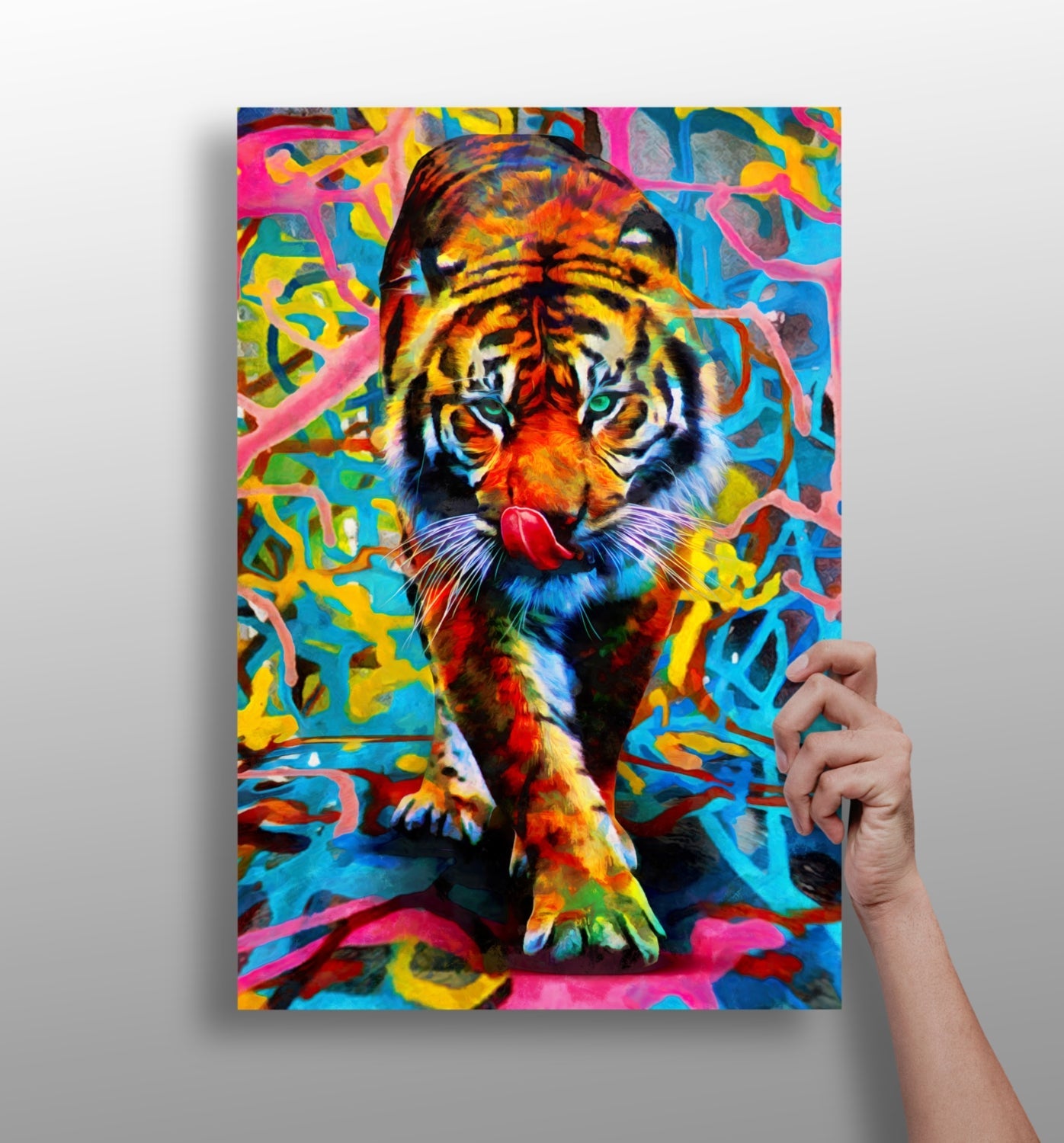 Prowling Tiger on Graffiti Backdrop Aluminum Print