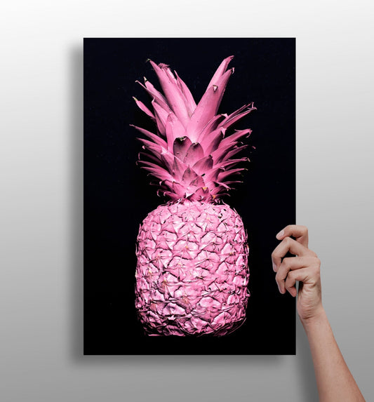 Hot Pink Painted Pineapple Black Aluminum Print