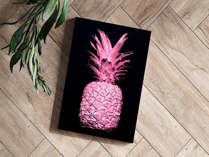 Hot Pink Painted Pineapple Black Aluminum Print