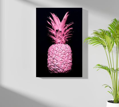 Hot Pink Painted Pineapple Black Aluminum Print